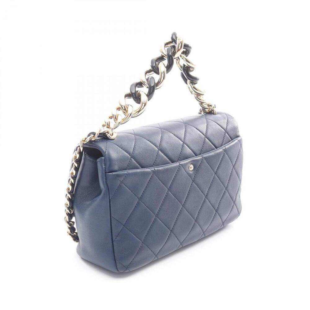 Chanel Flap Shoulder Leather Sheepskin Blue Bag Matelasse Lambskin Navy Blue